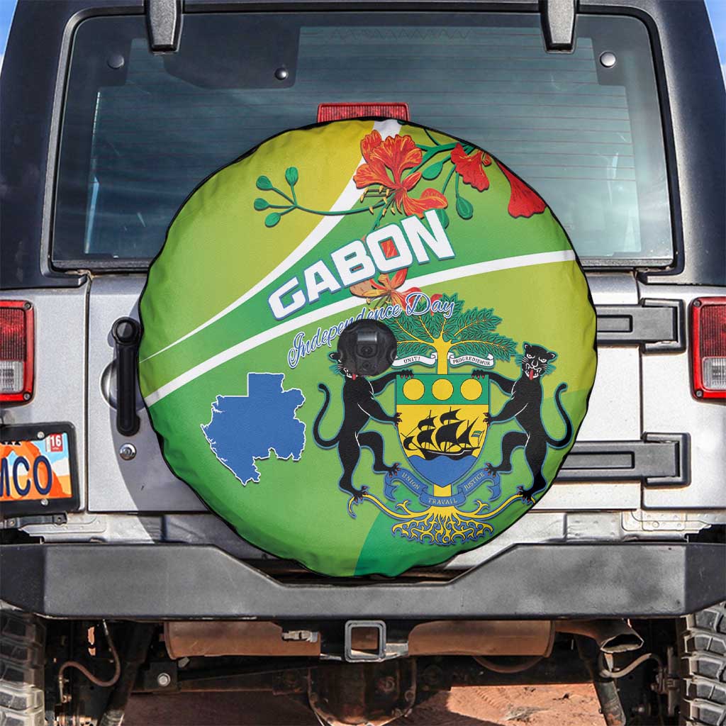 Gabon Independence Day Spare Tire Cover Coat Of Arms With Map - Wonder Print Shop