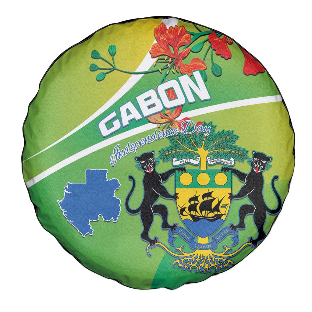 Gabon Independence Day Spare Tire Cover Coat Of Arms With Map - Wonder Print Shop