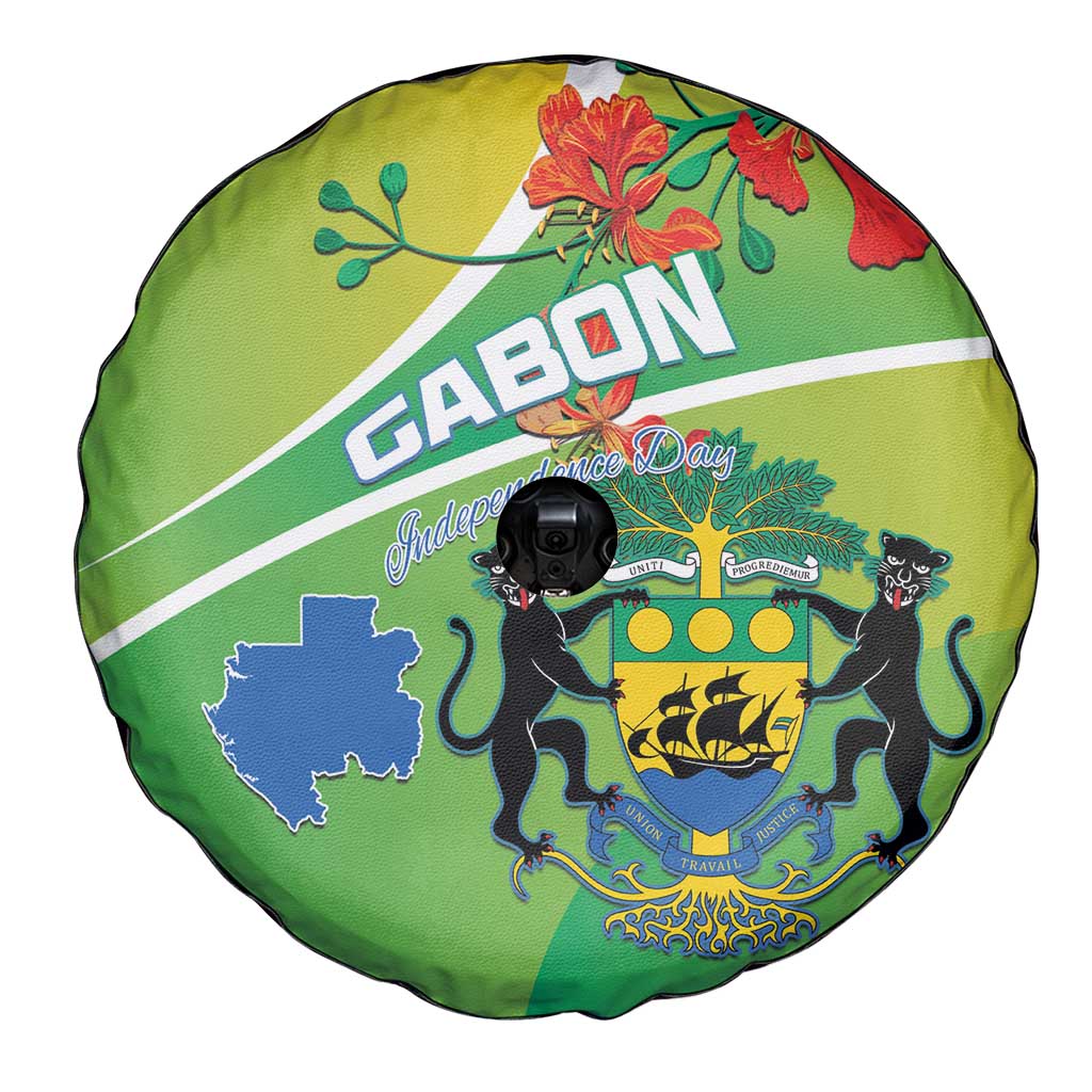 Gabon Independence Day Spare Tire Cover Coat Of Arms With Map - Wonder Print Shop