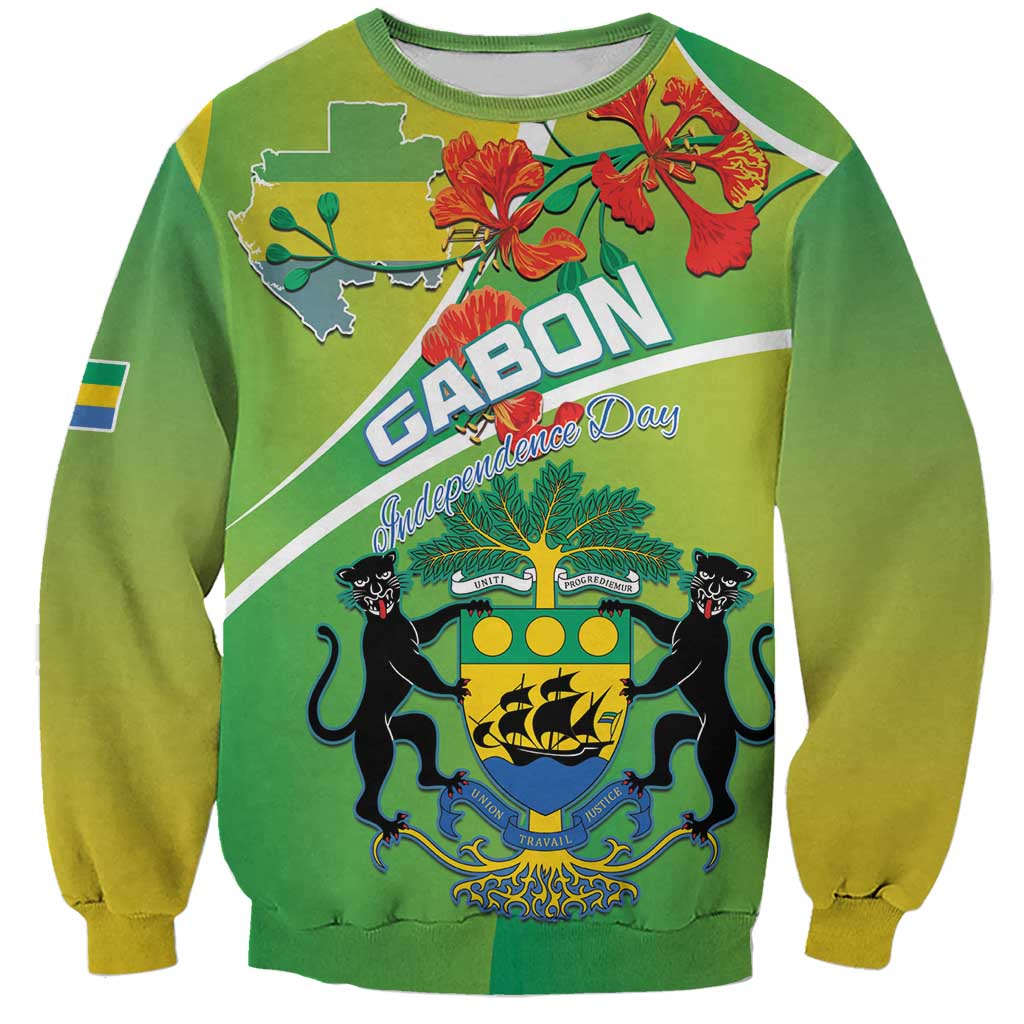 Personalized Gabon Independence Day Sweatshirt Coat Of Arms With Map - Wonder Print Shop