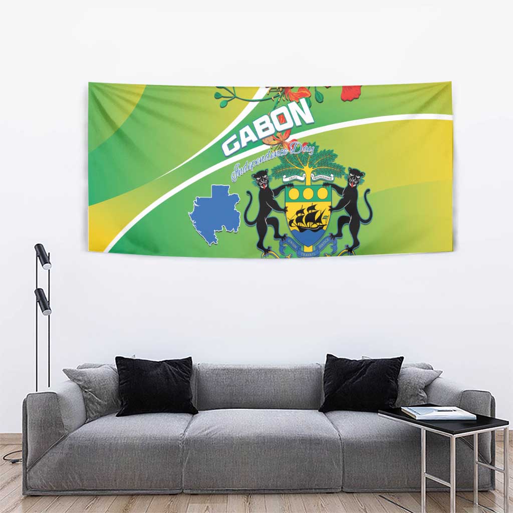 Gabon Independence Day Tapestry Coat Of Arms With Map - Wonder Print Shop