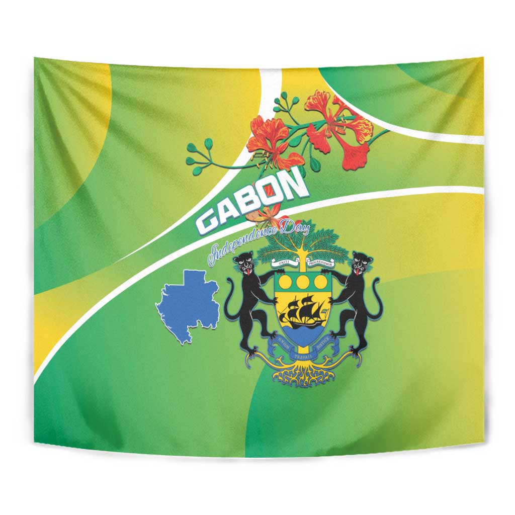 Gabon Independence Day Tapestry Coat Of Arms With Map - Wonder Print Shop