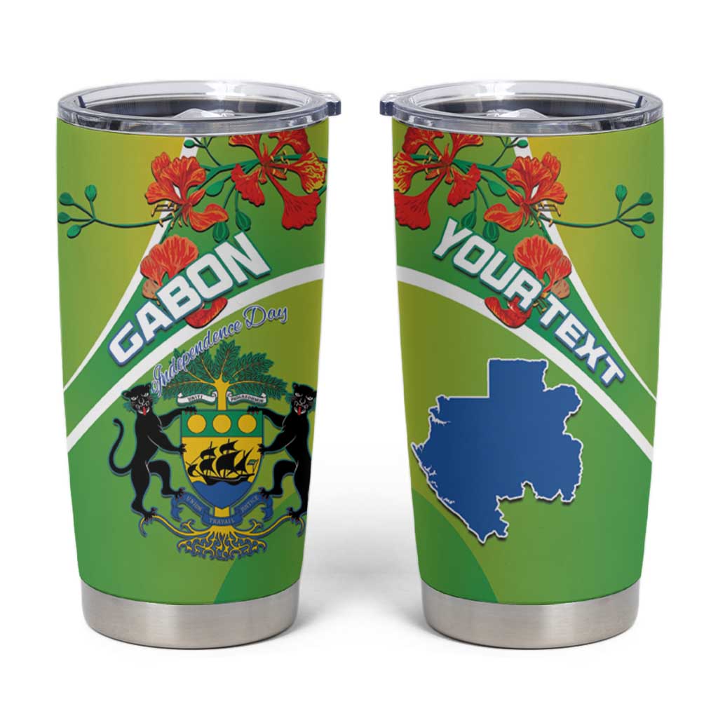 Personalized Gabon Independence Day Tumbler Cup Coat Of Arms With Map - Wonder Print Shop