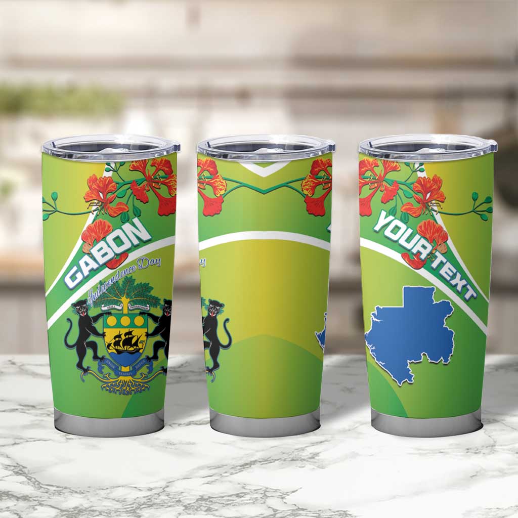 Personalized Gabon Independence Day Tumbler Cup Coat Of Arms With Map - Wonder Print Shop
