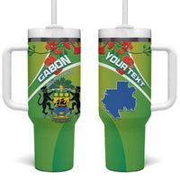 Personalized Gabon Independence Day Tumbler With Handle Coat Of Arms With Map - Wonder Print Shop