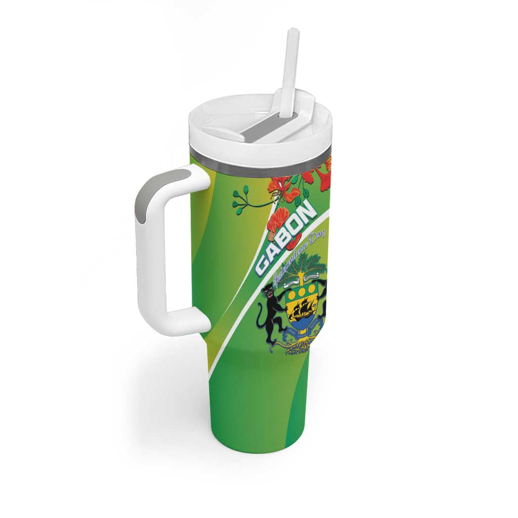 Personalized Gabon Independence Day Tumbler With Handle Coat Of Arms With Map - Wonder Print Shop