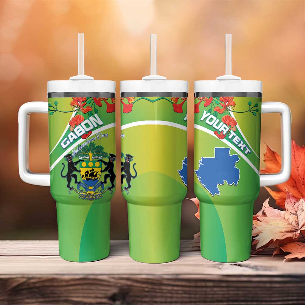 Personalized Gabon Independence Day Tumbler With Handle Coat Of Arms With Map - Wonder Print Shop