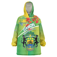 Personalized Gabon Independence Day Wearable Blanket Hoodie Coat Of Arms With Map - Wonder Print Shop