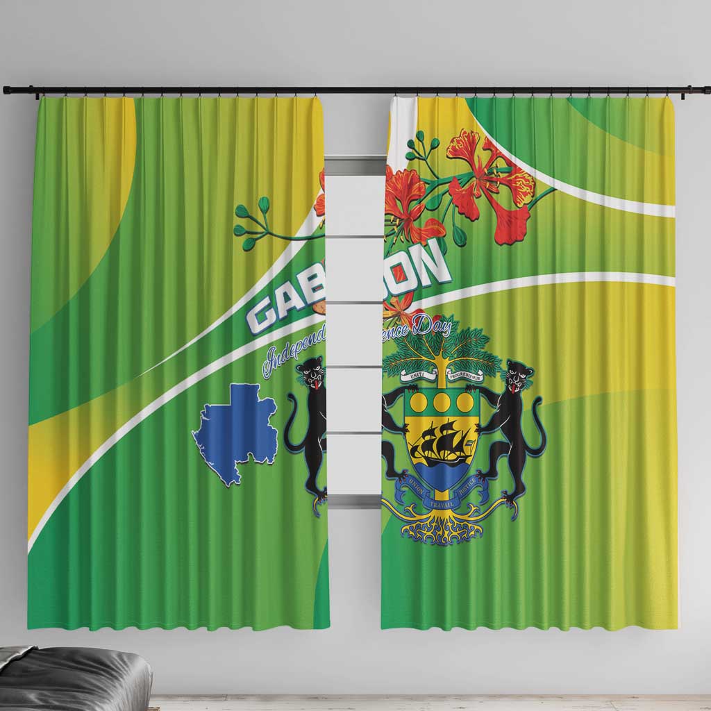 Gabon Independence Day Window Curtain Coat Of Arms With Map - Wonder Print Shop