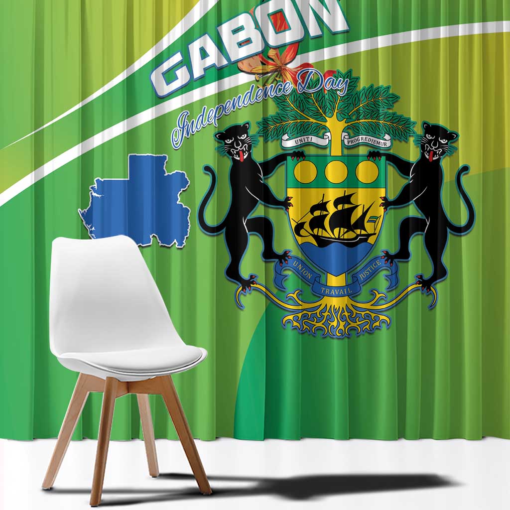Gabon Independence Day Window Curtain Coat Of Arms With Map - Wonder Print Shop