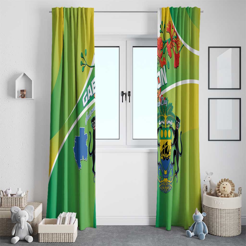 Gabon Independence Day Window Curtain Coat Of Arms With Map - Wonder Print Shop