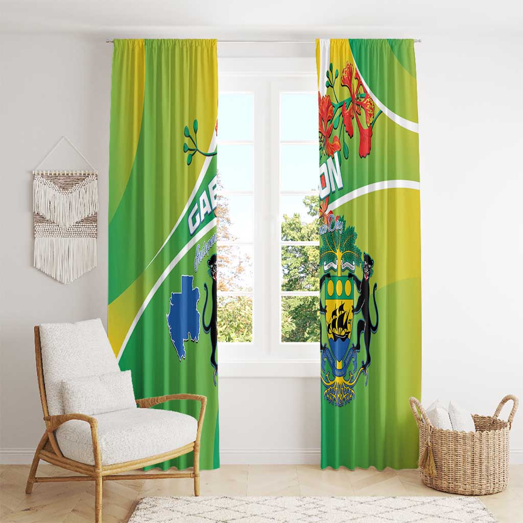 Gabon Independence Day Window Curtain Coat Of Arms With Map - Wonder Print Shop