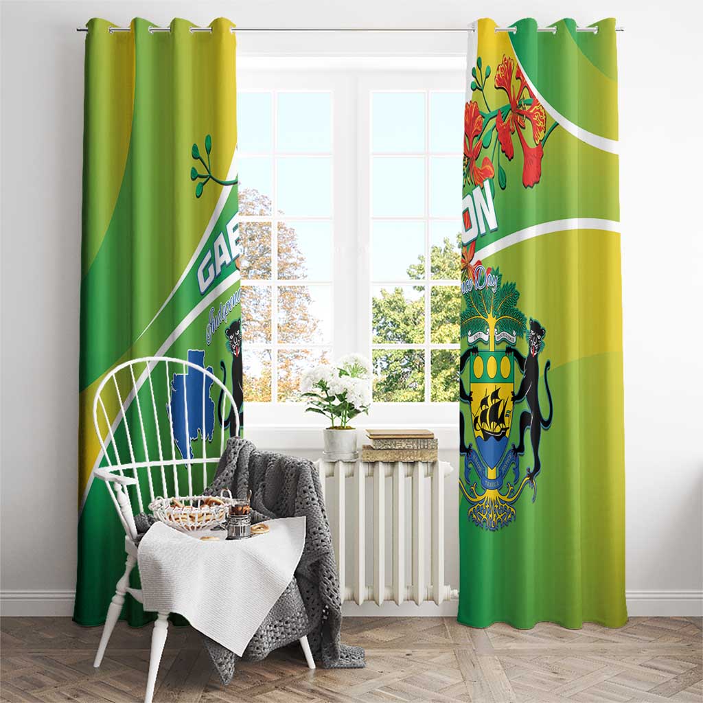 Gabon Independence Day Window Curtain Coat Of Arms With Map - Wonder Print Shop