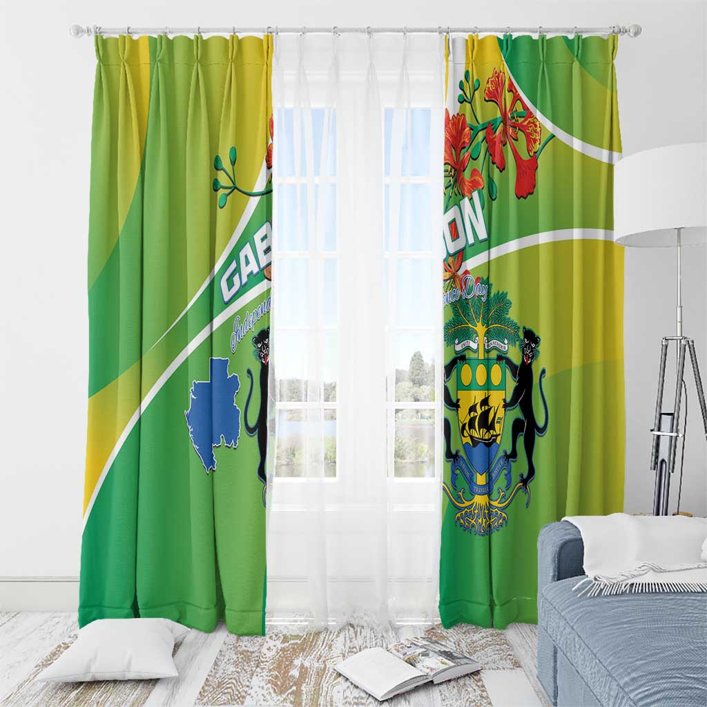 Gabon Independence Day Window Curtain Coat Of Arms With Map - Wonder Print Shop