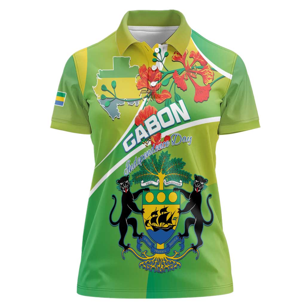 Personalized Gabon Independence Day Women Polo Shirt Coat Of Arms With Map - Wonder Print Shop