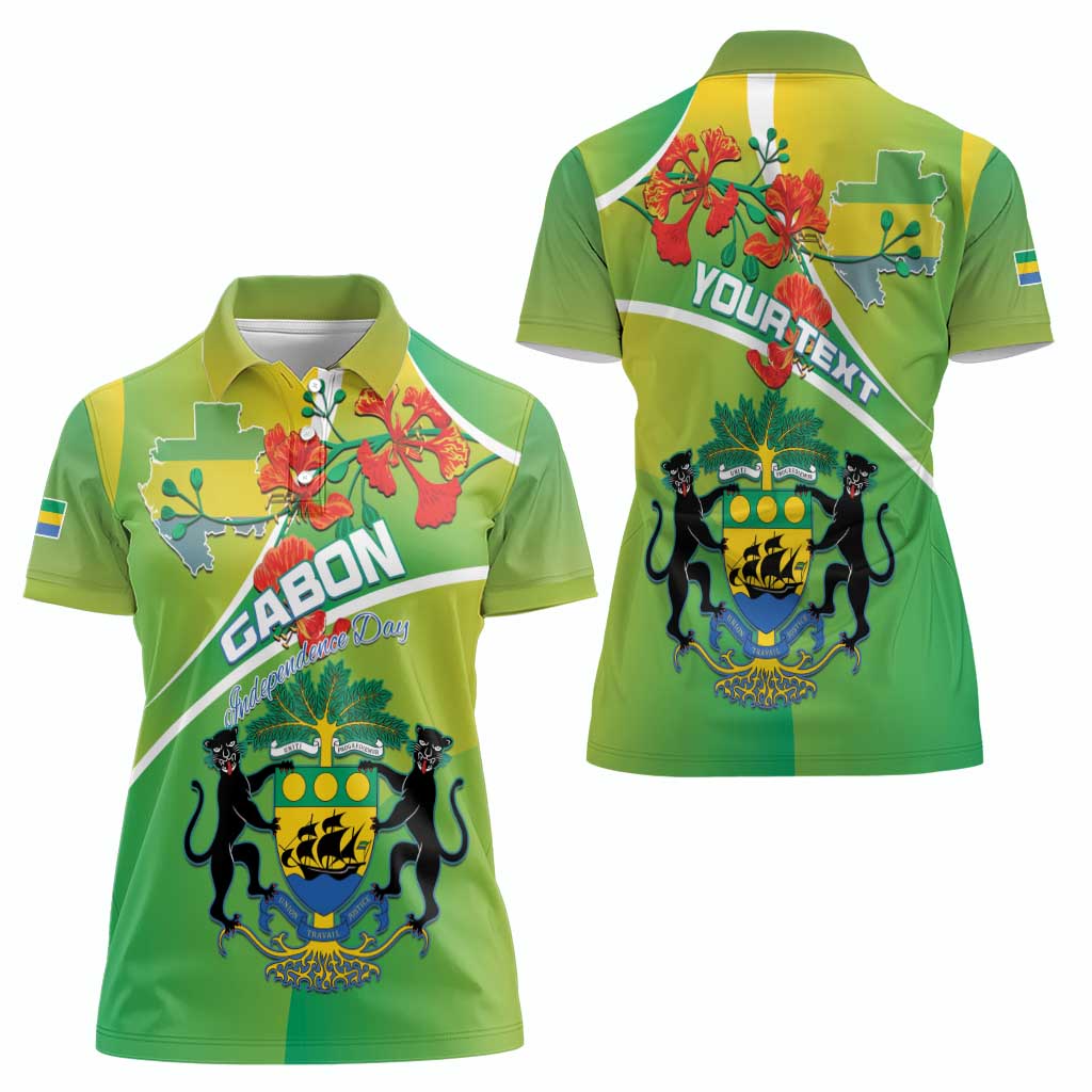 Personalized Gabon Independence Day Women Polo Shirt Coat Of Arms With Map - Wonder Print Shop