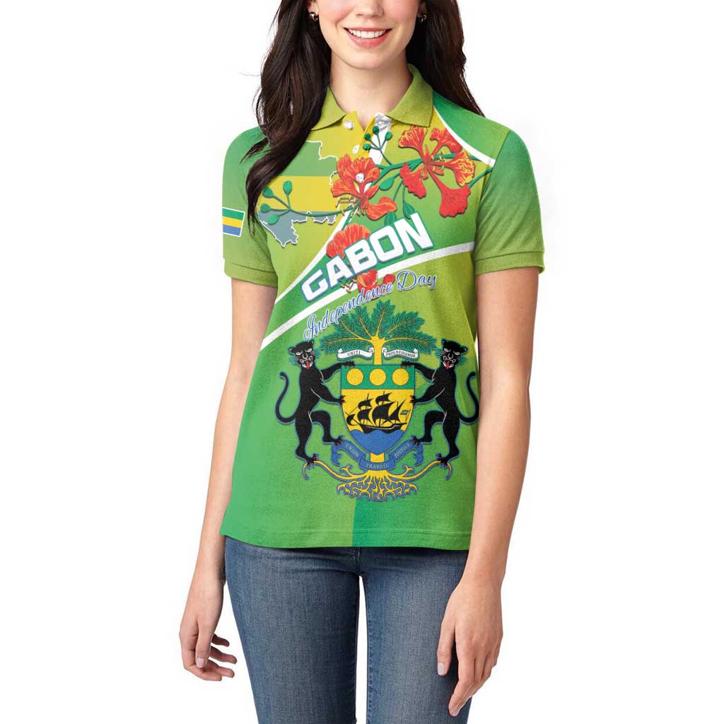 Personalized Gabon Independence Day Women Polo Shirt Coat Of Arms With Map - Wonder Print Shop