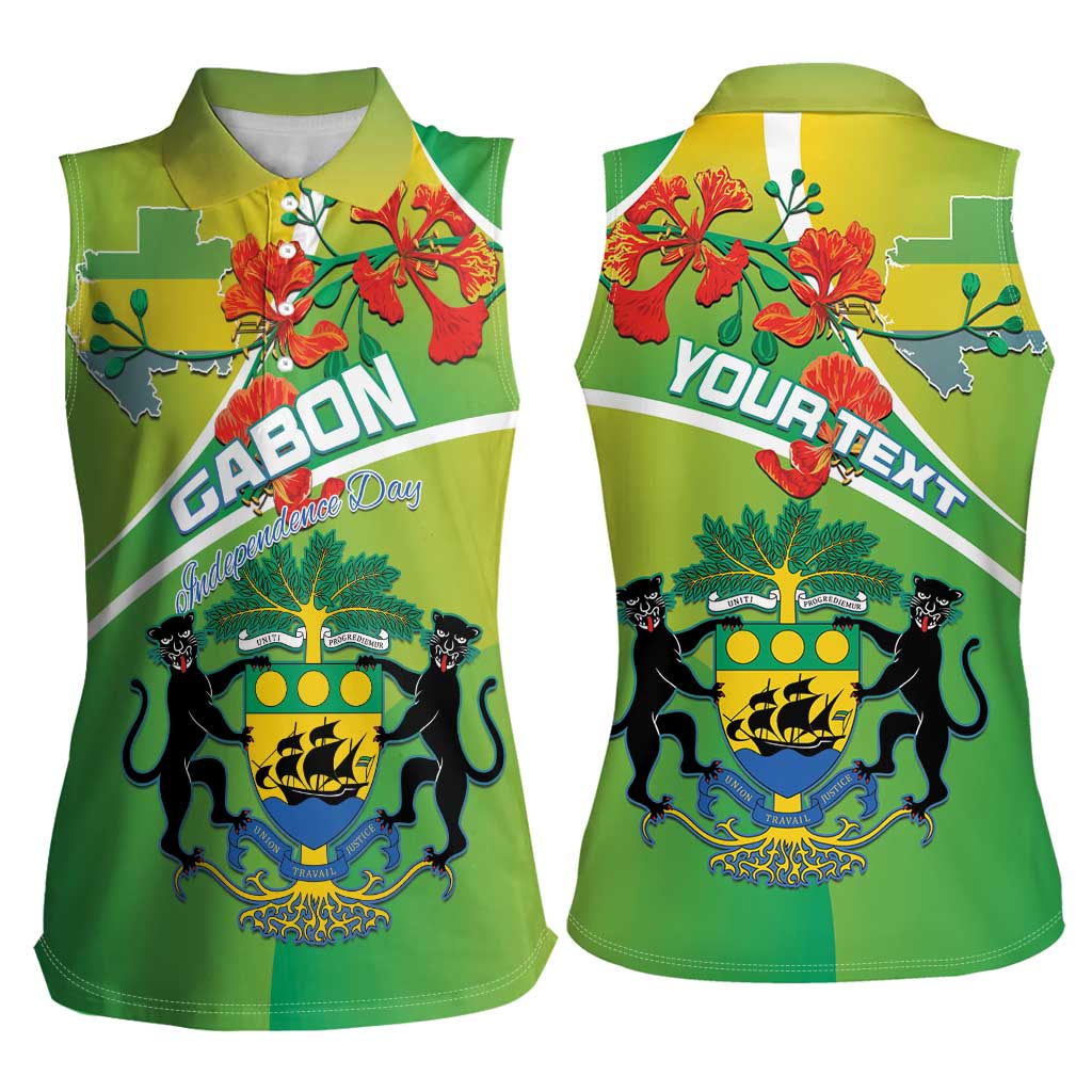 Personalized Gabon Independence Day Women Sleeveless Polo Shirt Coat Of Arms With Map - Wonder Print Shop