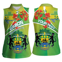Personalized Gabon Independence Day Women Sleeveless Polo Shirt Coat Of Arms With Map - Wonder Print Shop