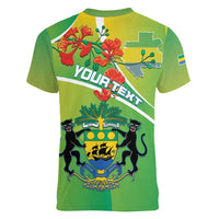 Personalized Gabon Independence Day Women V-Neck T-Shirt Coat Of Arms With Map - Wonder Print Shop