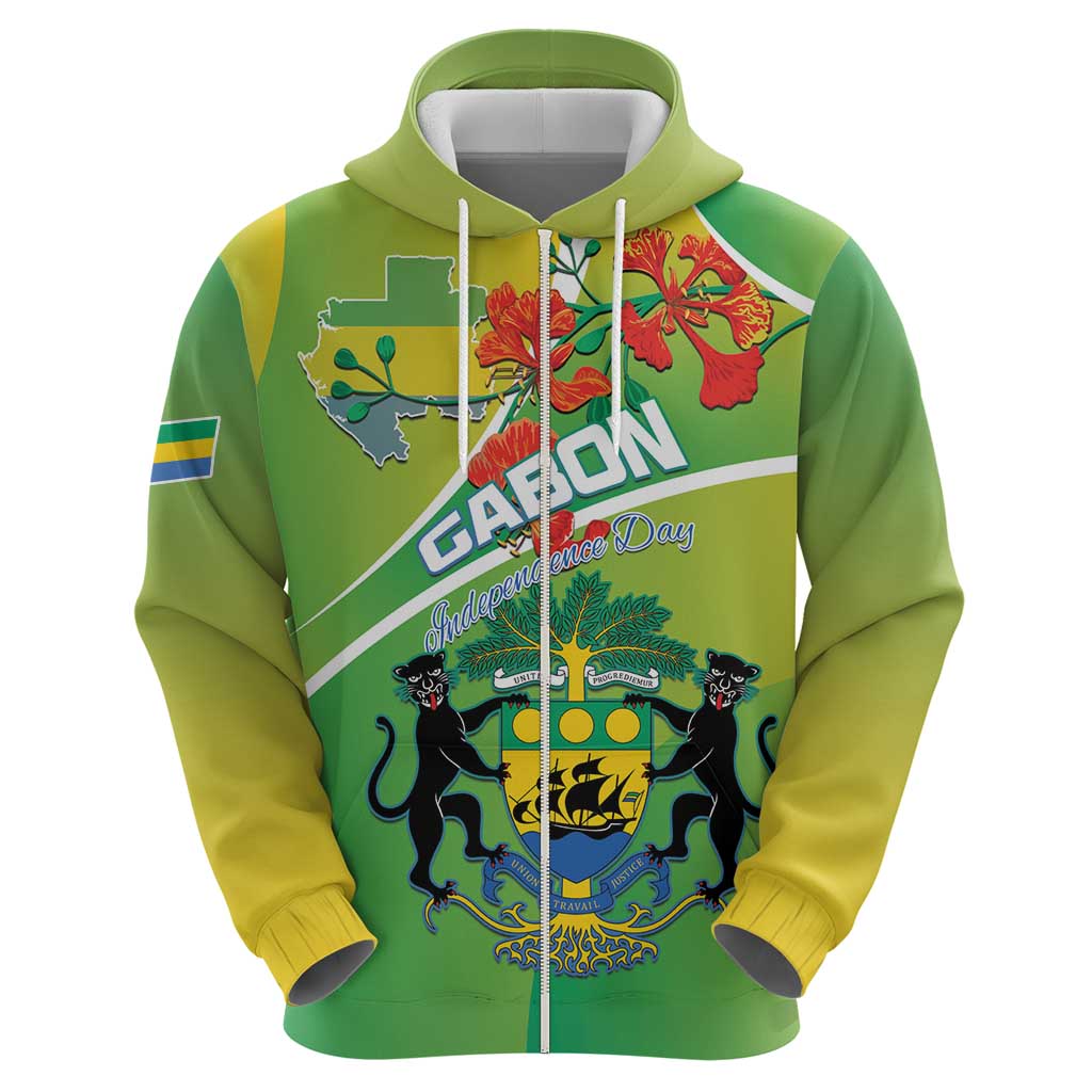 Personalized Gabon Independence Day Zip Hoodie Coat Of Arms With Map - Wonder Print Shop