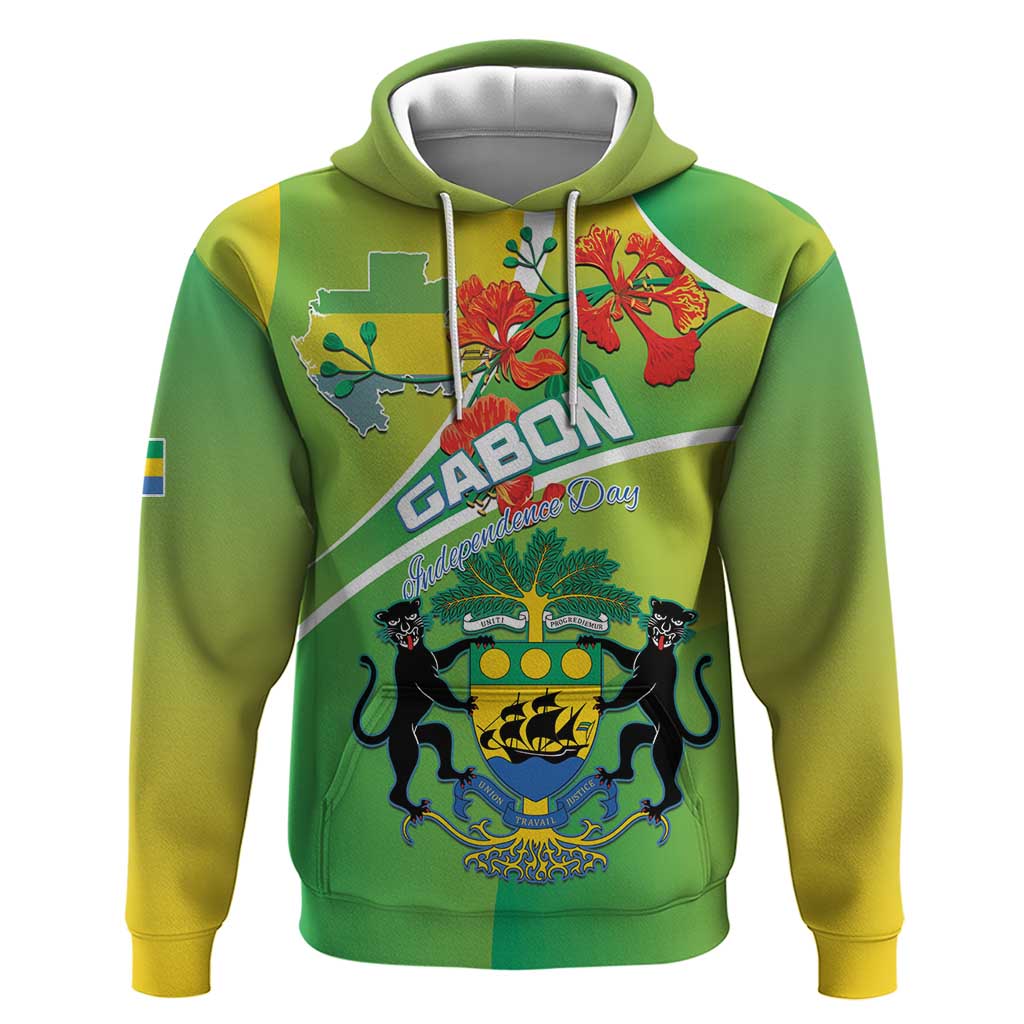 Personalized Gabon Independence Day Zip Hoodie Coat Of Arms With Map - Wonder Print Shop