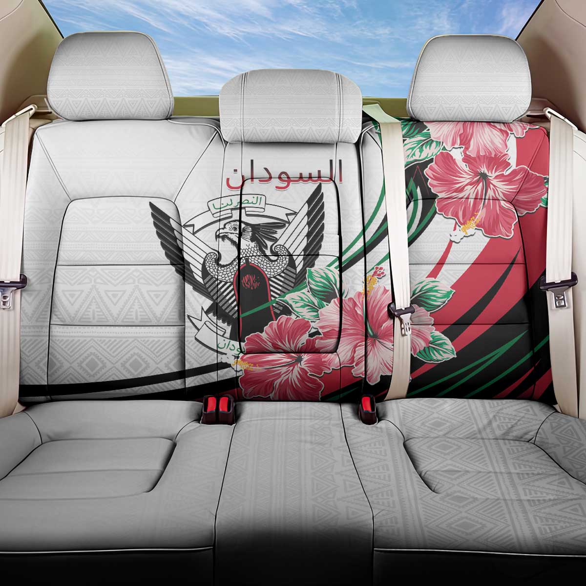 Sudan Back Car Seat Cover Sudanese Secretary Bird With Hibiscus - Wonder Print Shop