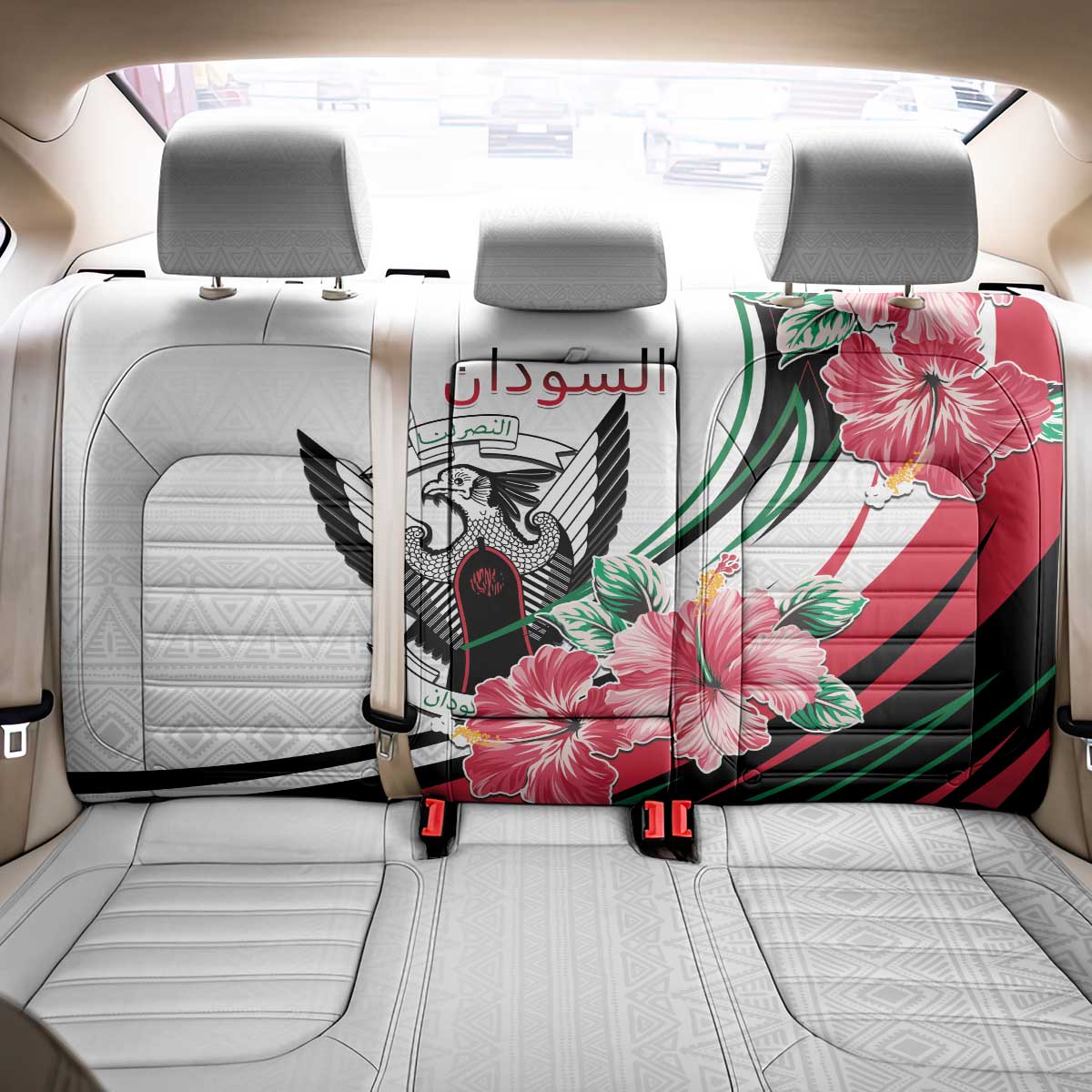 Sudan Back Car Seat Cover Sudanese Secretary Bird With Hibiscus - Wonder Print Shop