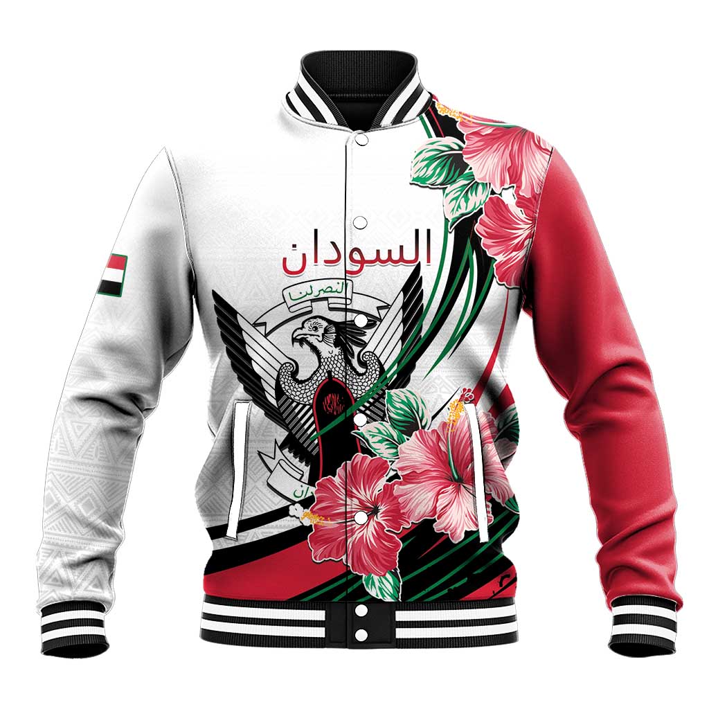 Personalized Sudan Baseball Jacket Sudanese Secretary Bird With Hibiscus - Wonder Print Shop