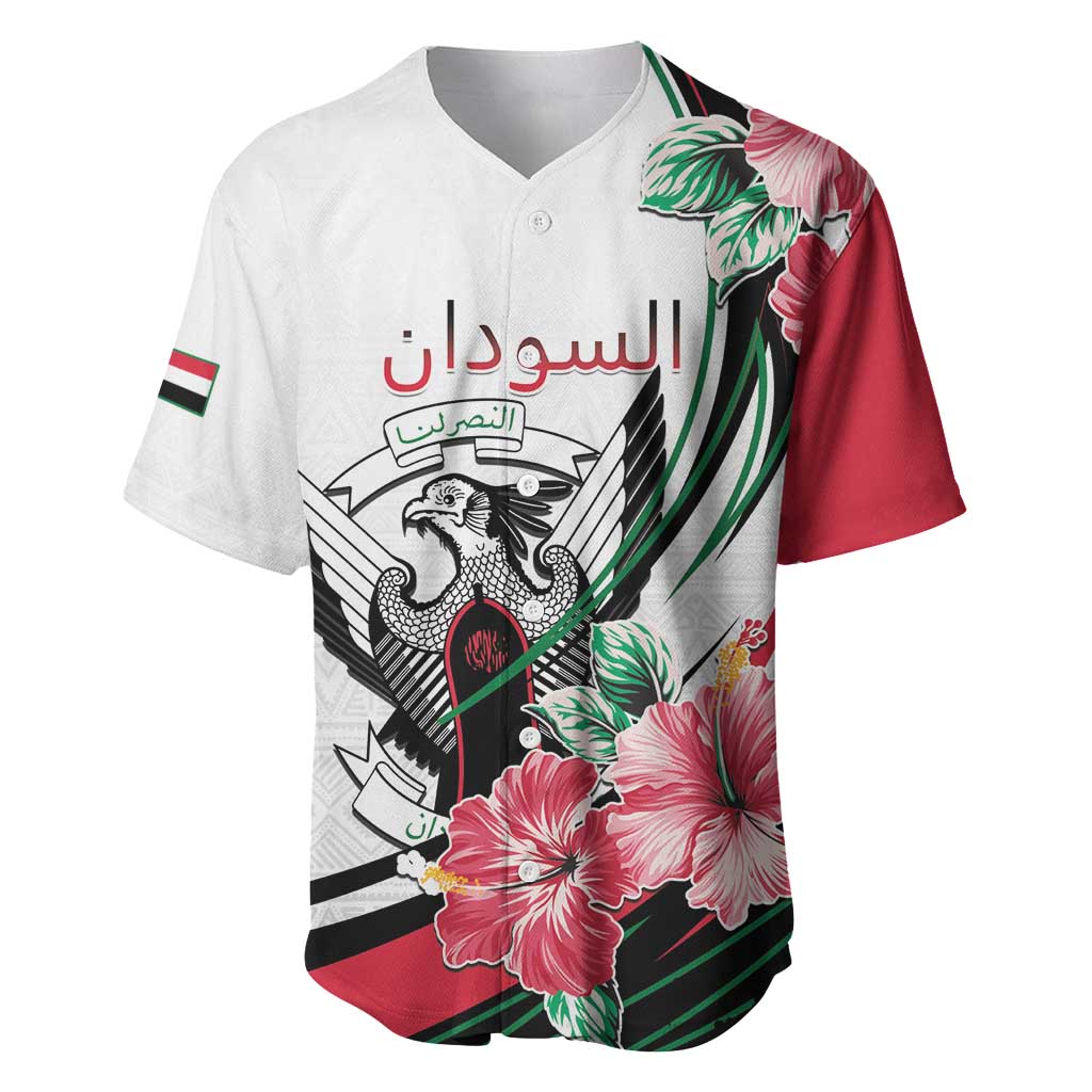 Personalized Sudan Baseball Jersey Sudanese Secretary Bird With Hibiscus - Wonder Print Shop