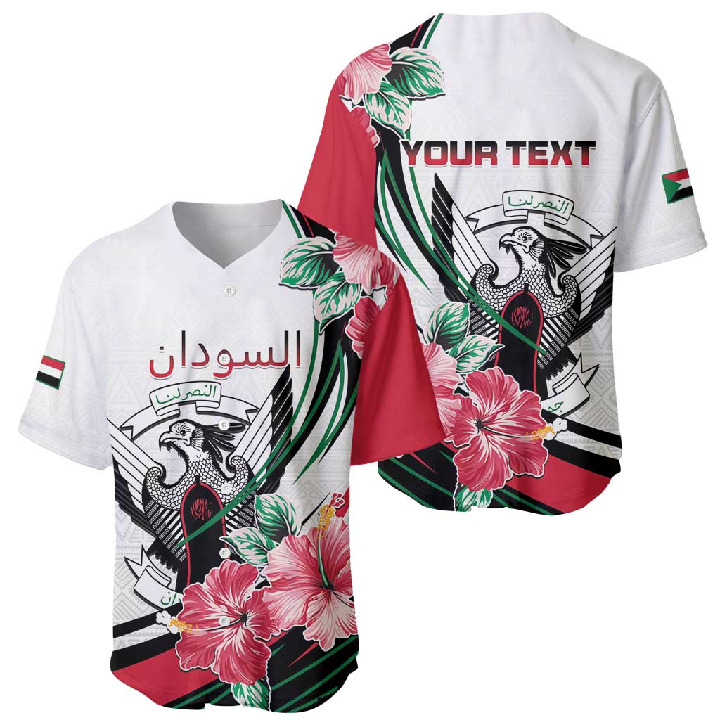 Personalized Sudan Baseball Jersey Sudanese Secretary Bird With Hibiscus - Wonder Print Shop