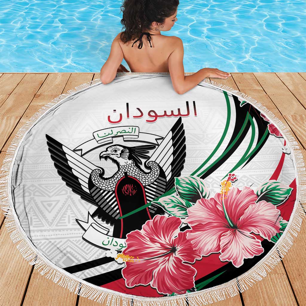 Sudan Beach Blanket Sudanese Secretary Bird With Hibiscus - Wonder Print Shop