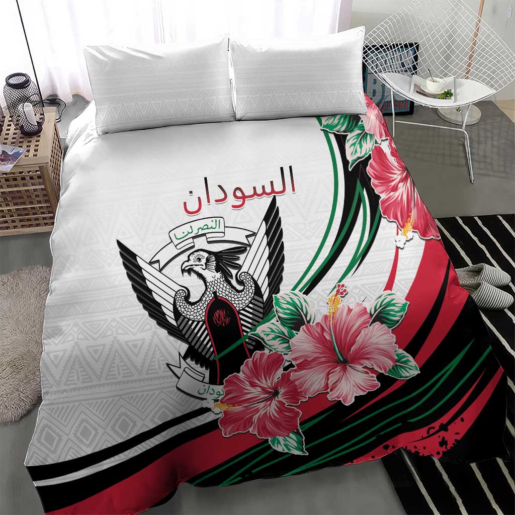 Sudan Bedding Set Sudanese Secretary Bird With Hibiscus - Wonder Print Shop