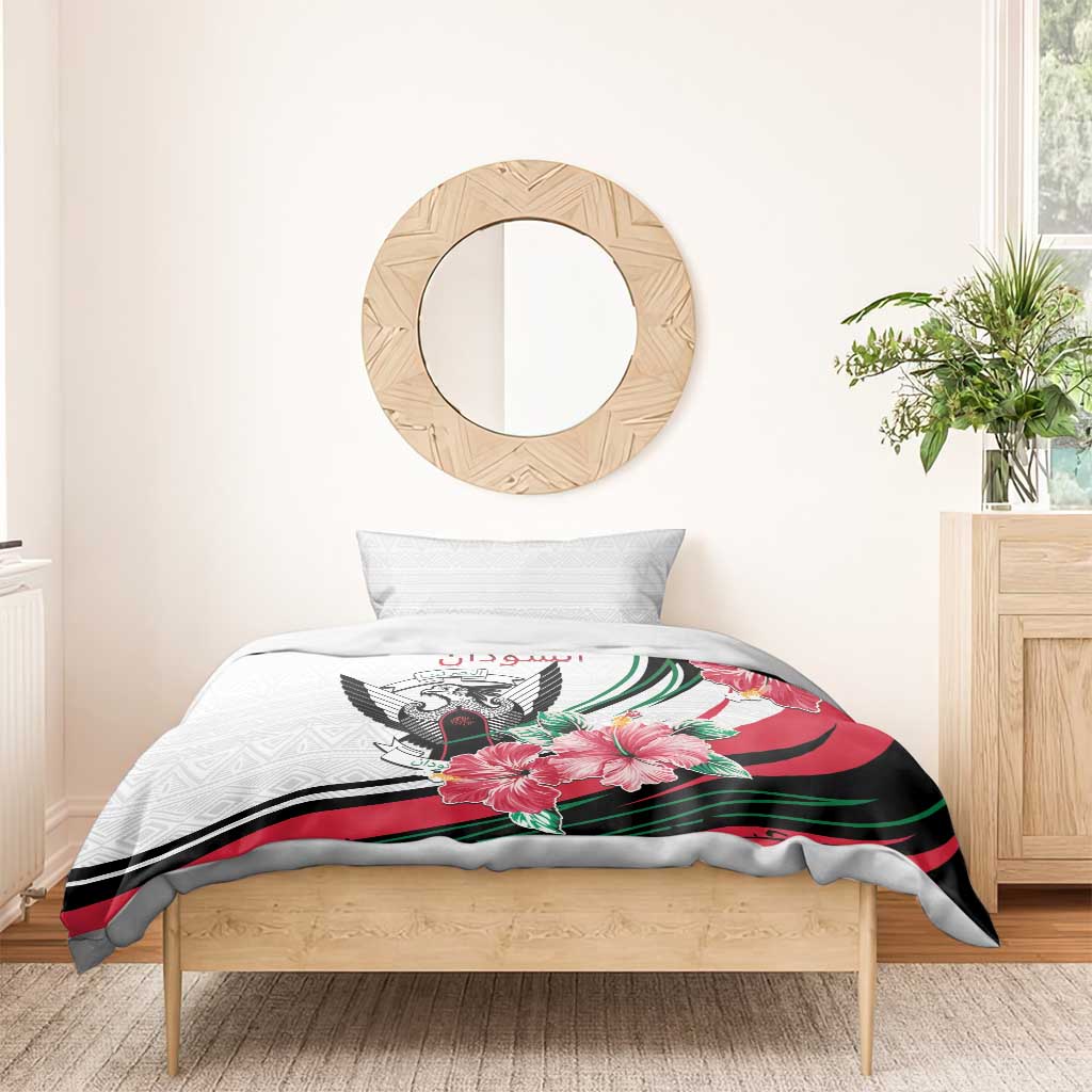 Sudan Bedding Set Sudanese Secretary Bird With Hibiscus - Wonder Print Shop