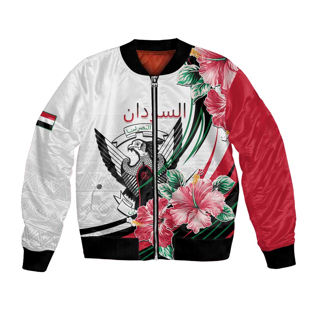 Personalized Sudan Bomber Jacket Sudanese Secretary Bird With Hibiscus - Wonder Print Shop