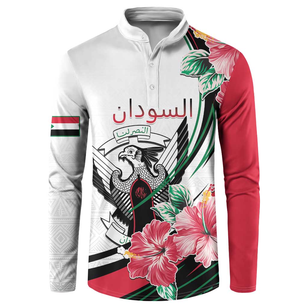 Personalized Sudan Button Sweatshirt Sudanese Secretary Bird With Hibiscus - Wonder Print Shop