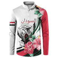 Personalized Sudan Button Sweatshirt Sudanese Secretary Bird With Hibiscus - Wonder Print Shop