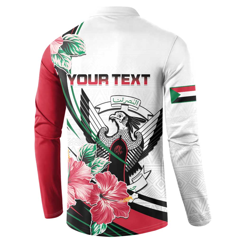 Personalized Sudan Button Sweatshirt Sudanese Secretary Bird With Hibiscus - Wonder Print Shop