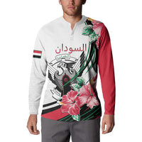 Personalized Sudan Button Sweatshirt Sudanese Secretary Bird With Hibiscus - Wonder Print Shop