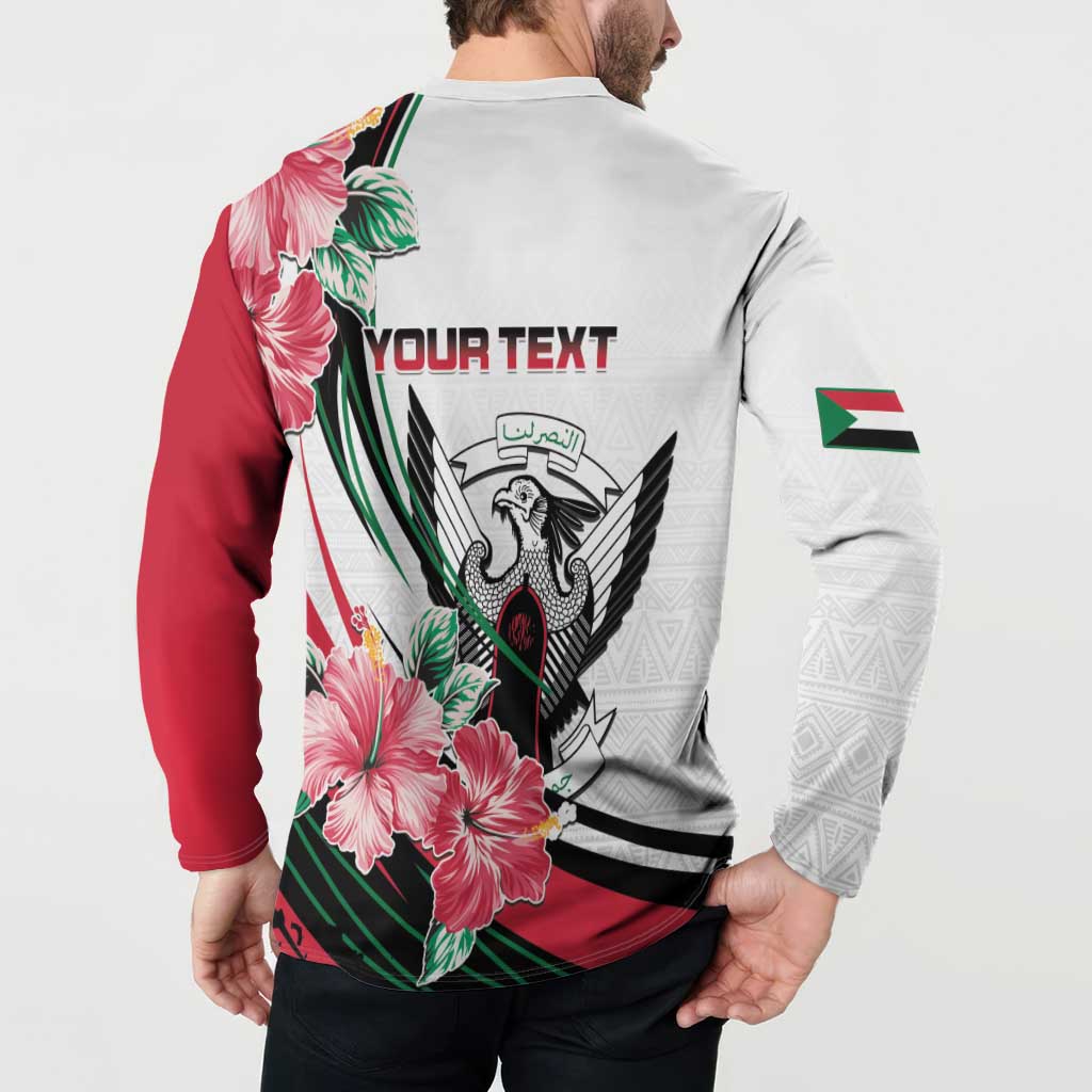 Personalized Sudan Button Sweatshirt Sudanese Secretary Bird With Hibiscus - Wonder Print Shop