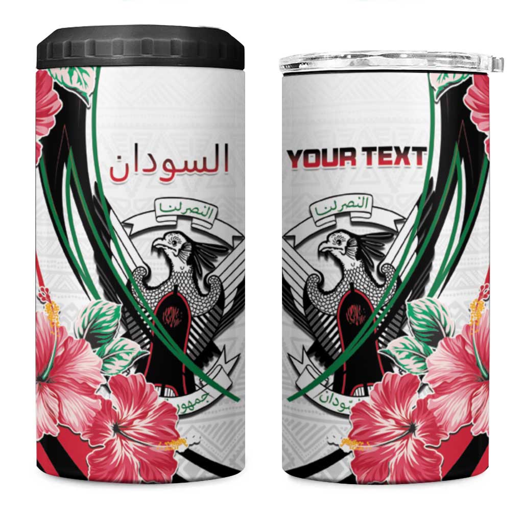 Personalized Sudan 4 in 1 Can Cooler Tumbler Sudanese Secretary Bird With Hibiscus - Wonder Print Shop