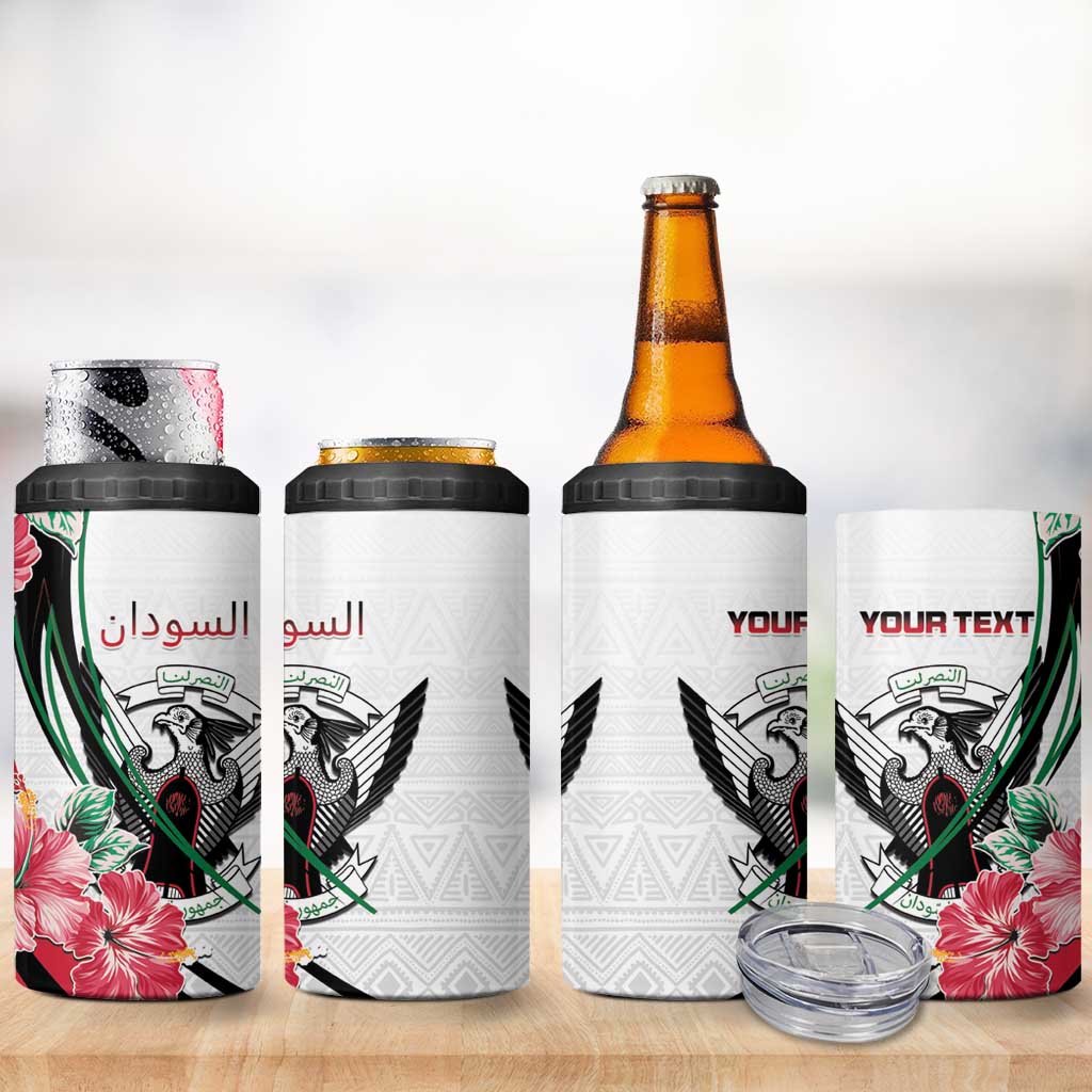 Personalized Sudan 4 in 1 Can Cooler Tumbler Sudanese Secretary Bird With Hibiscus - Wonder Print Shop