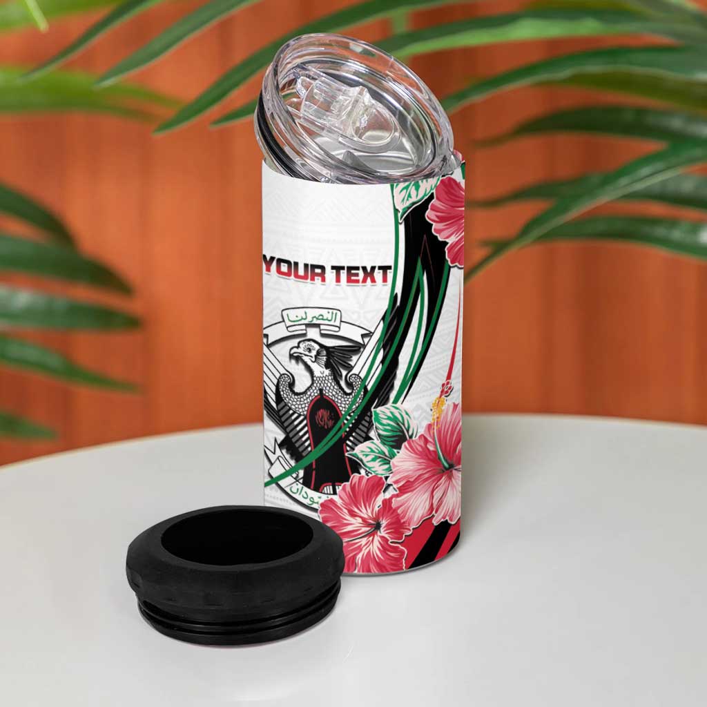Personalized Sudan 4 in 1 Can Cooler Tumbler Sudanese Secretary Bird With Hibiscus - Wonder Print Shop