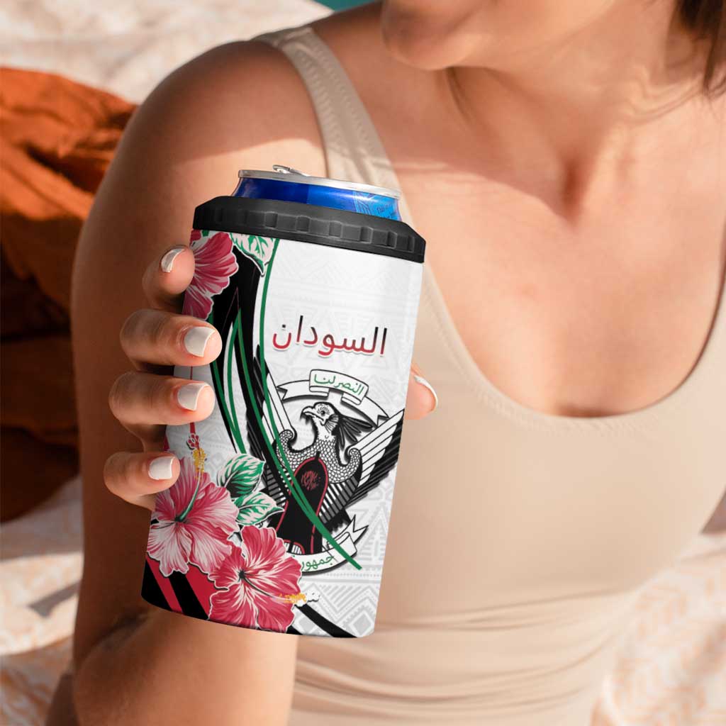 Personalized Sudan 4 in 1 Can Cooler Tumbler Sudanese Secretary Bird With Hibiscus - Wonder Print Shop