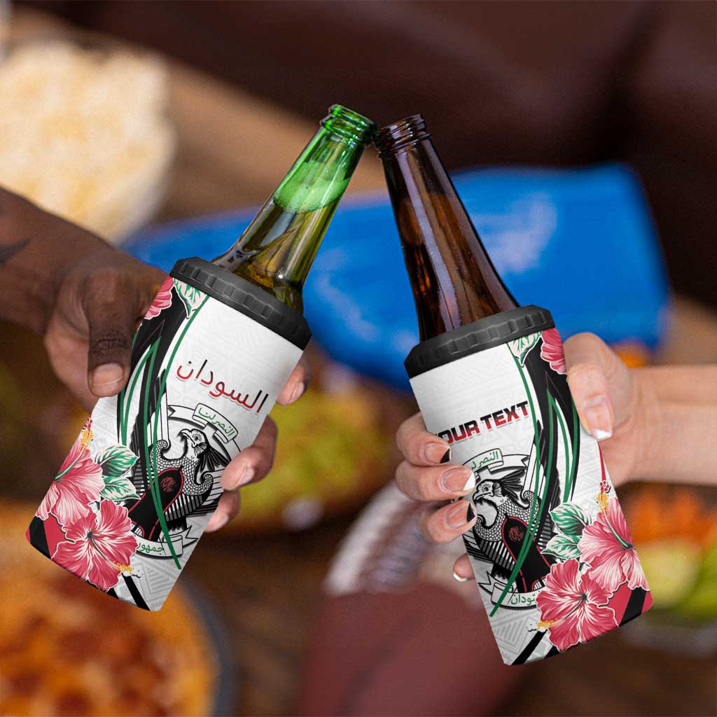 Personalized Sudan 4 in 1 Can Cooler Tumbler Sudanese Secretary Bird With Hibiscus - Wonder Print Shop