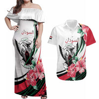 Personalized Sudan Couples Matching Off Shoulder Maxi Dress and Hawaiian Shirt Sudanese Secretary Bird With Hibiscus - Wonder Print Shop