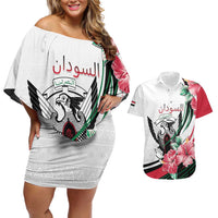 Personalized Sudan Couples Matching Off Shoulder Short Dress and Hawaiian Shirt Sudanese Secretary Bird With Hibiscus - Wonder Print Shop