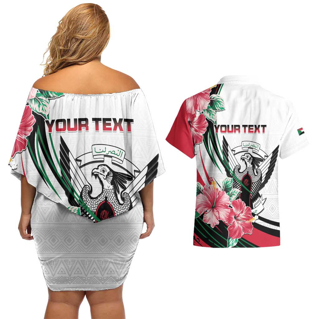 Personalized Sudan Couples Matching Off Shoulder Short Dress and Hawaiian Shirt Sudanese Secretary Bird With Hibiscus - Wonder Print Shop