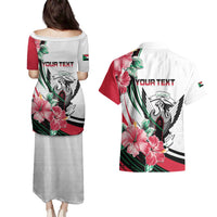 Personalized Sudan Couples Matching Puletasi and Hawaiian Shirt Sudanese Secretary Bird With Hibiscus - Wonder Print Shop