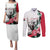 Personalized Sudan Couples Matching Puletasi and Long Sleeve Button Shirt Sudanese Secretary Bird With Hibiscus - Wonder Print Shop
